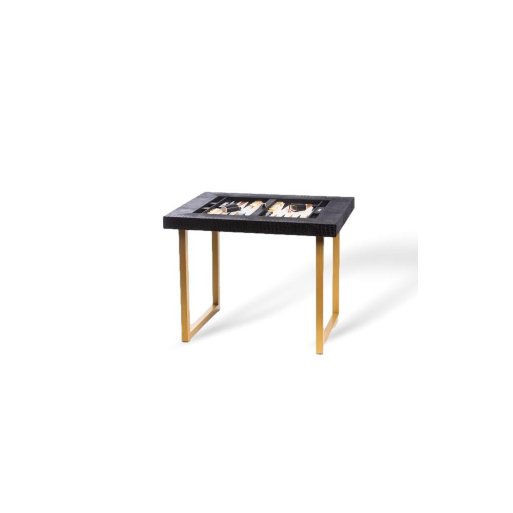 Table de Backgammon en Cuir - Effet Alligator - Pieds Métal en U