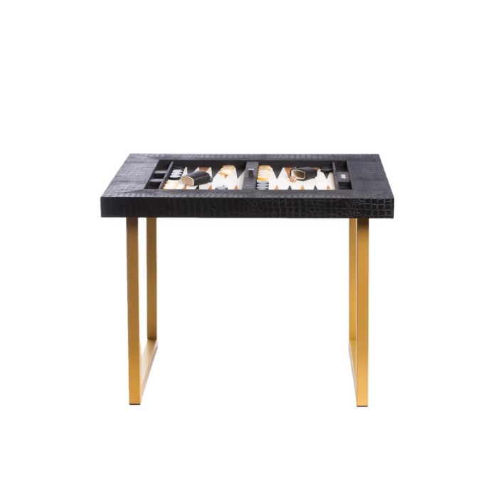 Table de Backgammon en Cuir - Effet Alligator - Pieds Métal en U