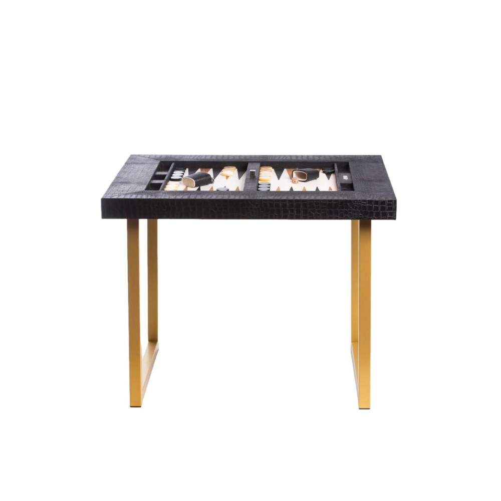 Table de Backgammon en Cuir - Effet Alligator - Pieds Métal en U