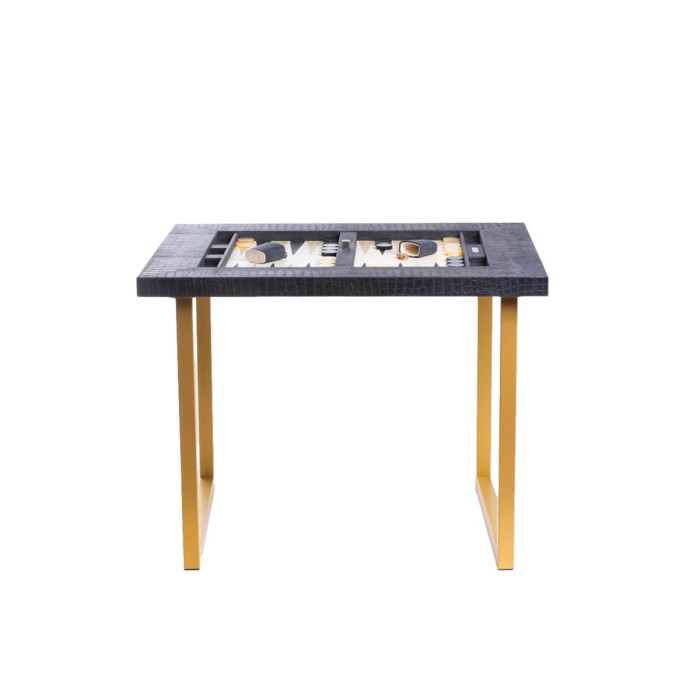 Table de Backgammon en Cuir - Effet Alligator - Pieds Métal en U