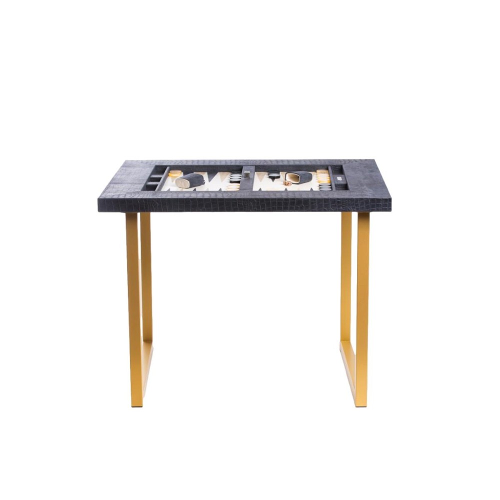 Table de Backgammon en Cuir - Effet Alligator - Pieds Métal en U