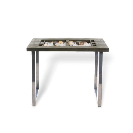 Table de Backgammon en Cuir - Effet Alligator - Pieds Métal en U