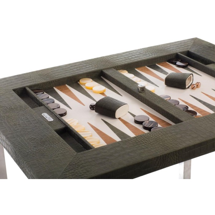 Table de Backgammon en Cuir - Effet Alligator - Pieds Métal en U