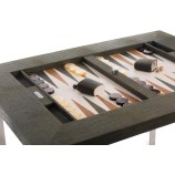 Table de Backgammon en Cuir - Effet Alligator - Pieds Métal en U