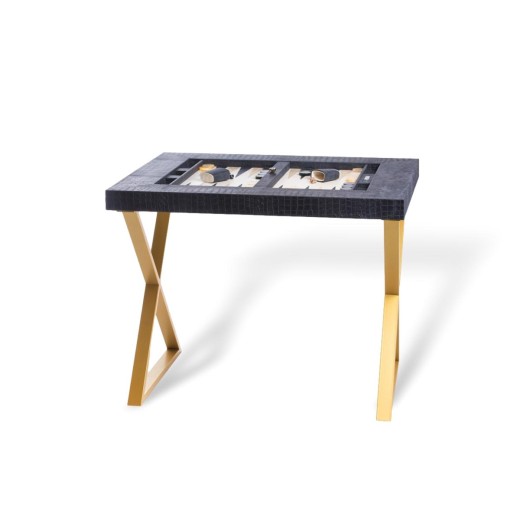 Table de Backgammon en Cuir - Effet Alligator - Pieds Métal en X