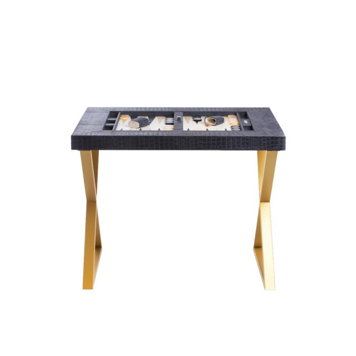 Table de Backgammon en Cuir - Effet Alligator - Pieds Métal en X