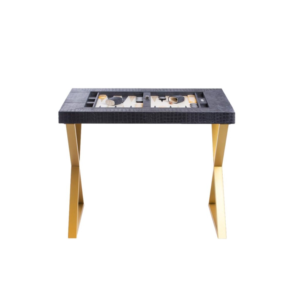 Table de Backgammon en Cuir - Effet Alligator - Pieds Métal en X