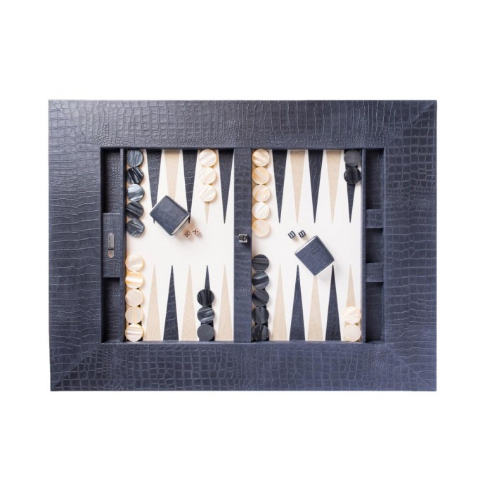 Table de Backgammon en Cuir - Effet Alligator - Pieds Métal en X
