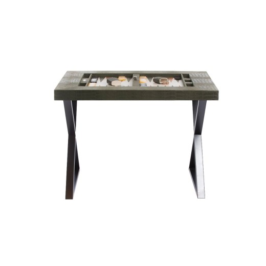 Table de Backgammon en Cuir - Effet Alligator - Pieds Métal en X