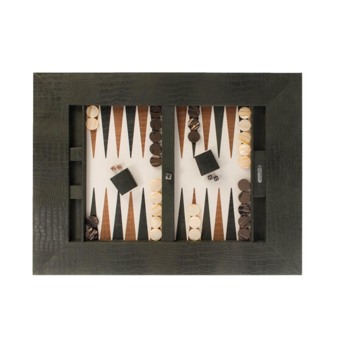 Table de Backgammon en Cuir - Effet Alligator - Pieds Métal en X