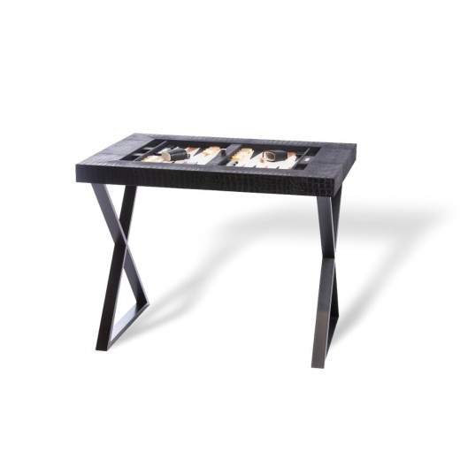 Table de Backgammon en Cuir - Effet Alligator - Pieds Métal en X