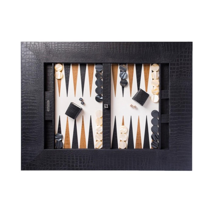 Table de Backgammon en Cuir - Effet Alligator - Pieds Métal en X