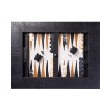Table de Backgammon en Cuir - Effet Alligator - Pieds Métal en X