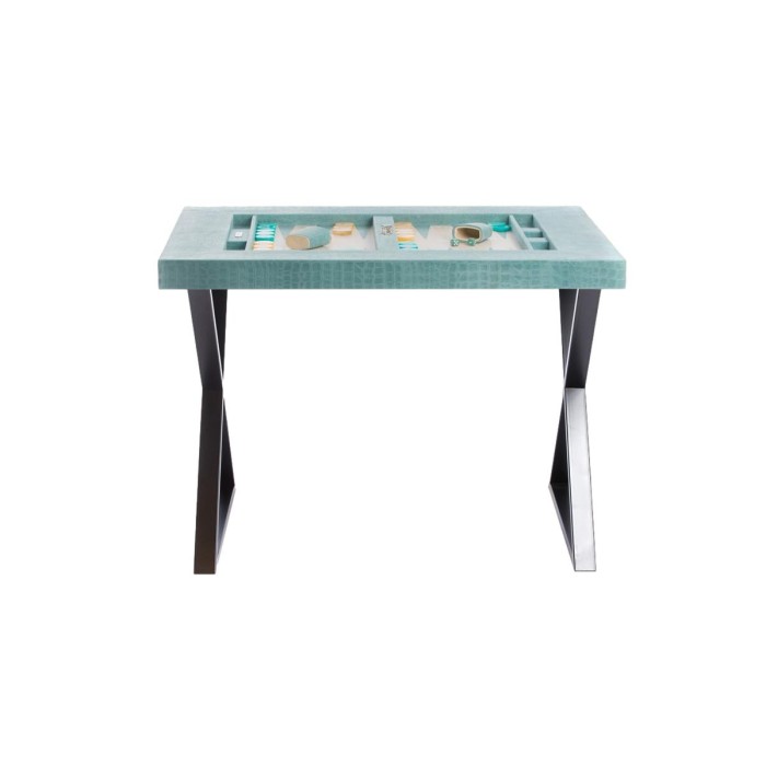 Table de Backgammon en Cuir - Effet Alligator - Pieds Métal en X