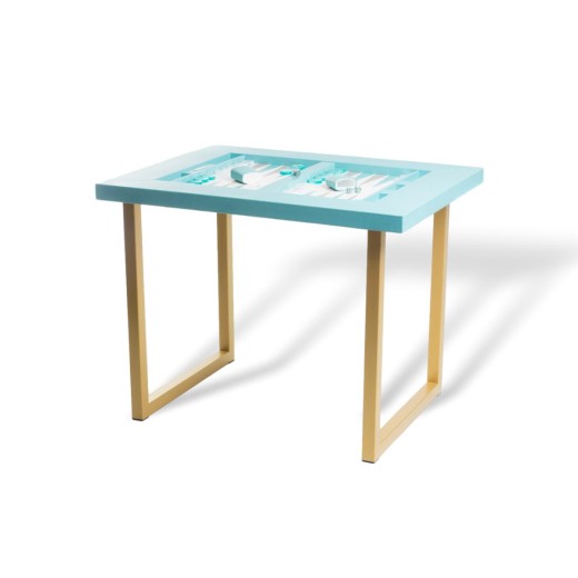 Table de Backgammon en Cuir - Effet Buffle - Pieds Métal en U