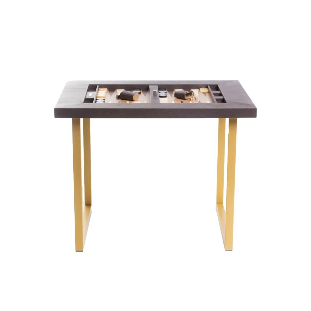 Table de Backgammon en Cuir - Effet Buffle - Pieds Métal en U