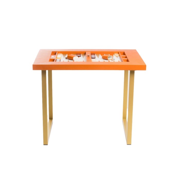 Table de Backgammon en Cuir - Effet Buffle - Pieds Métal en U
