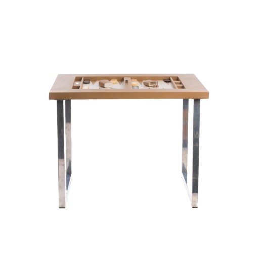 Table de Backgammon en Cuir - Effet Buffle - Pieds Métal en U