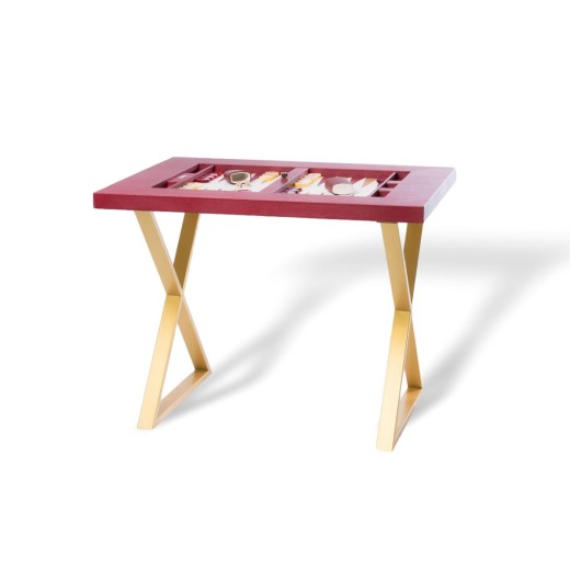 Table de Backgammon en Cuir - Effet Buffle - Pieds Métal en X