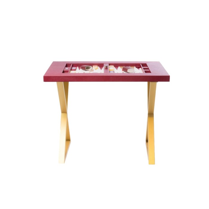 Table de Backgammon en Cuir - Effet Buffle - Pieds Métal en X