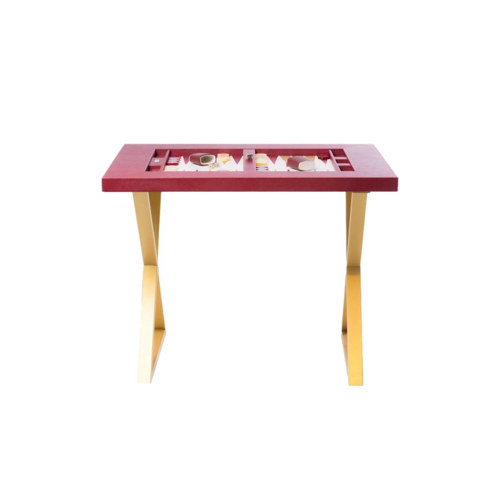 Table de Backgammon en Cuir - Effet Buffle - Pieds Métal en X