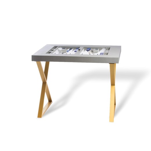 Table de Backgammon en Cuir - Effet Buffle - Pieds Métal en X