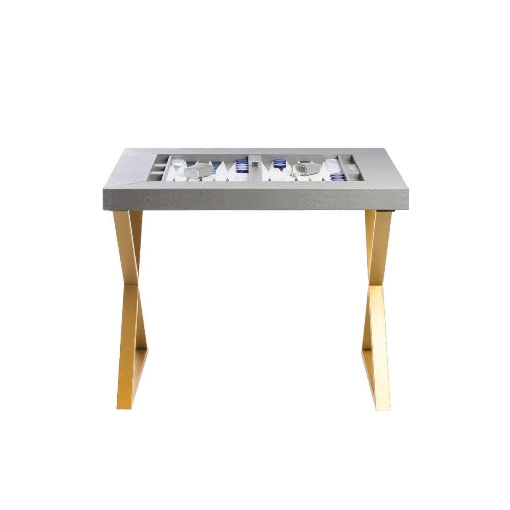 Table de Backgammon en Cuir - Effet Buffle - Pieds Métal en X