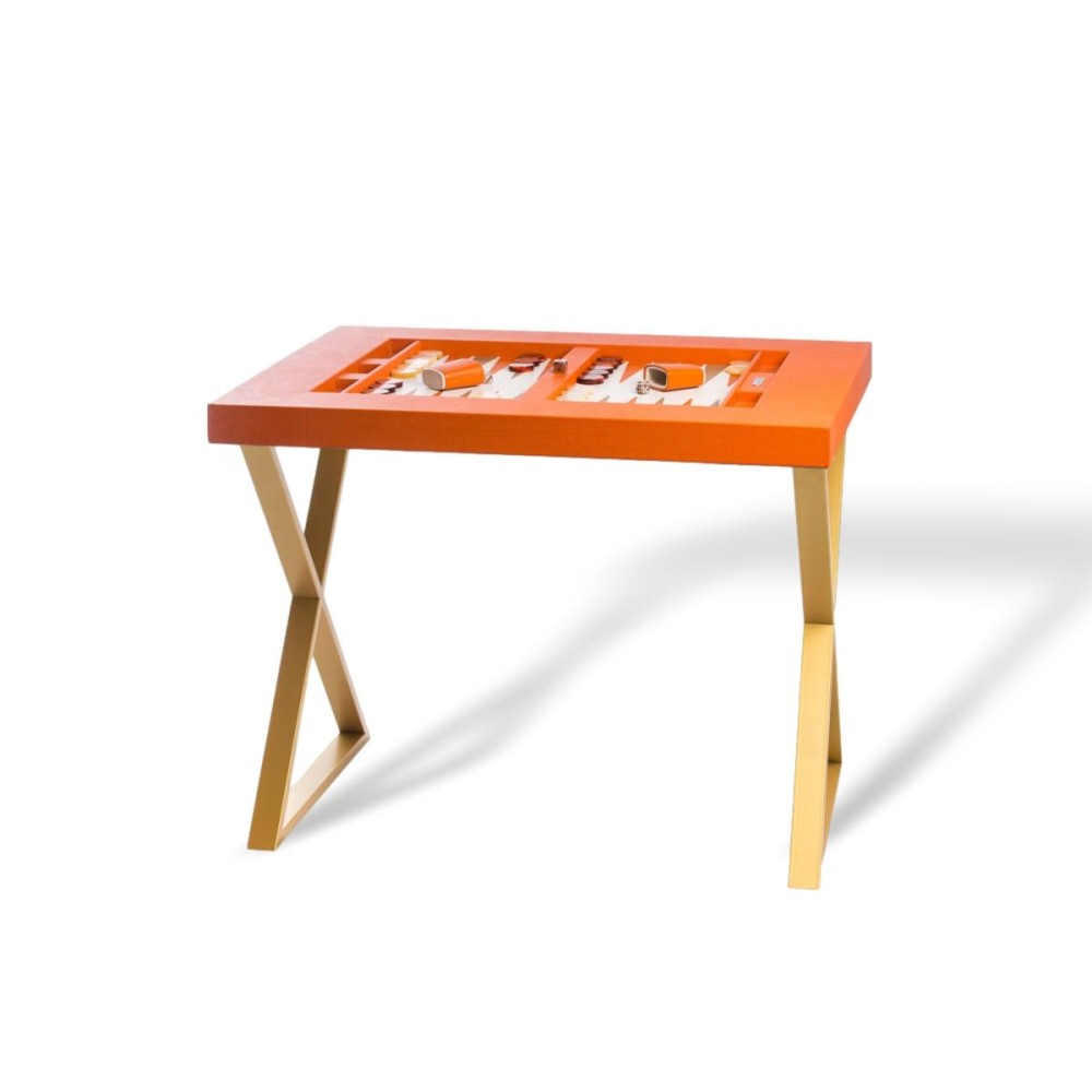 Table de Backgammon en Cuir - Effet Buffle - Pieds Métal en X