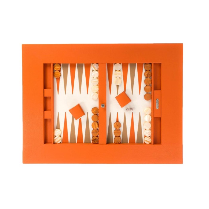 Table de Backgammon en Cuir - Effet Buffle - Pieds Métal en X