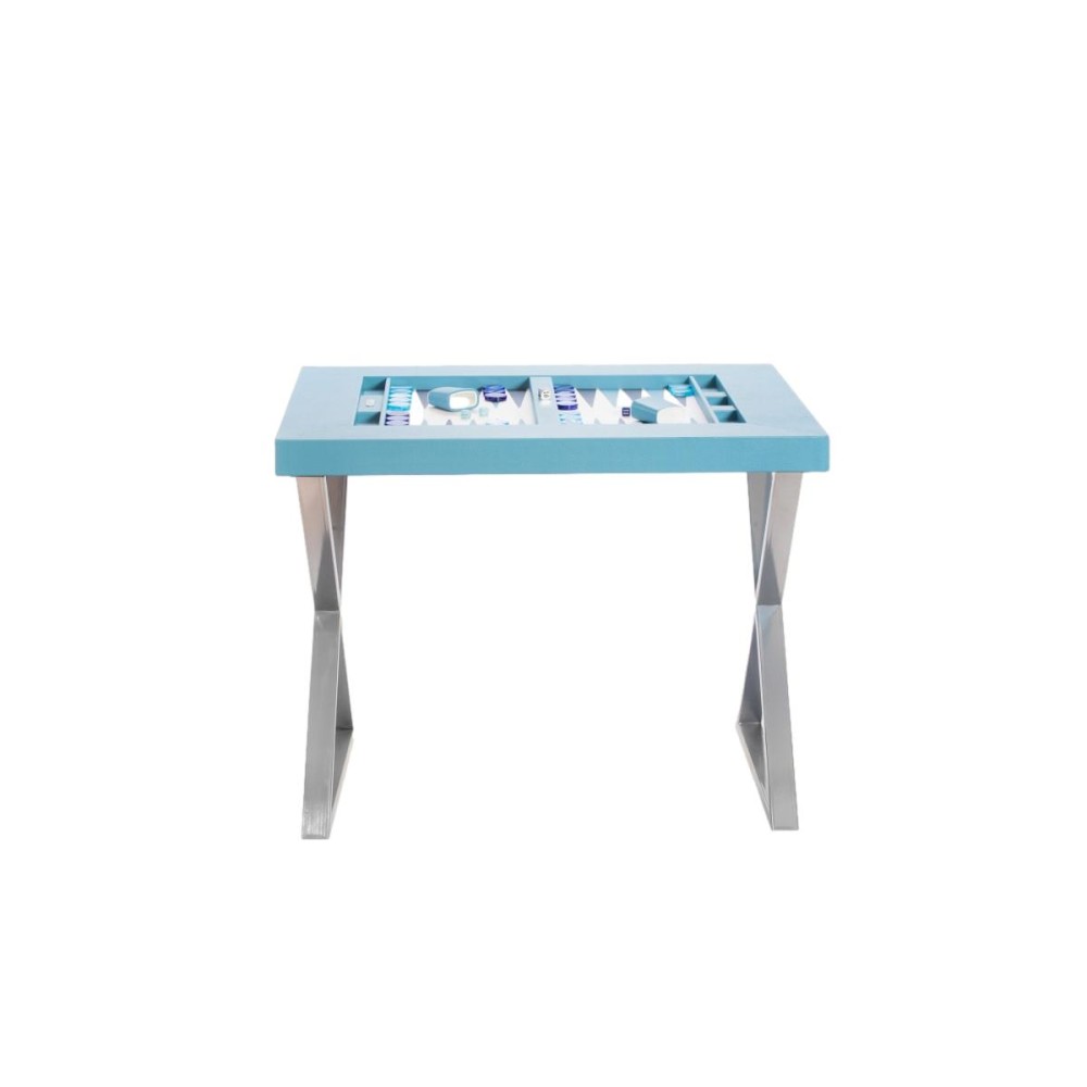 Table de Backgammon en Cuir - Effet Buffle - Pieds Métal en X