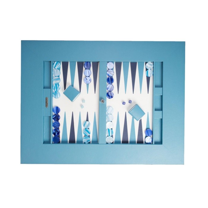 Table de Backgammon en Cuir - Effet Buffle - Pieds Métal en X