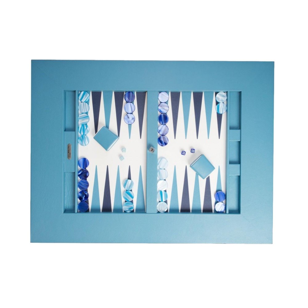 Table de Backgammon en Cuir - Effet Buffle - Pieds Métal en X