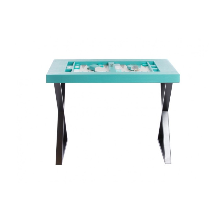 Table de Backgammon en Cuir - Effet Buffle - Pieds Métal en X