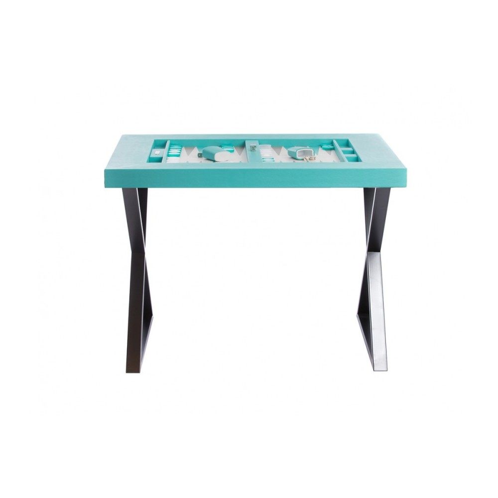 Table de Backgammon en Cuir - Effet Buffle - Pieds Métal en X