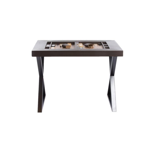 Table de Backgammon en Cuir - Effet Buffle - Pieds Métal en X