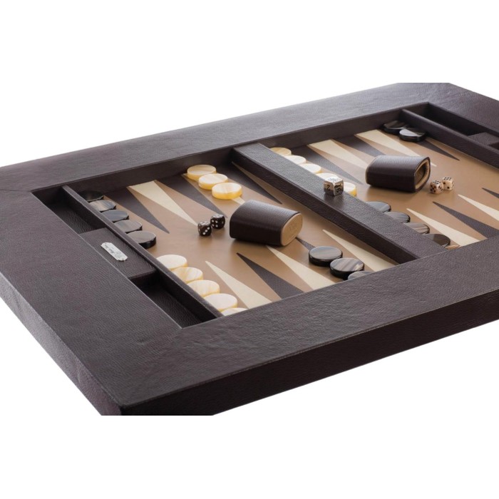 Table de Backgammon en Cuir - Effet Buffle - Pieds Métal en X
