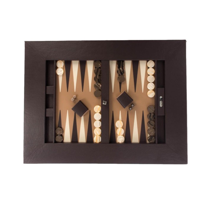 Table de Backgammon en Cuir - Effet Buffle - Pieds Métal en X