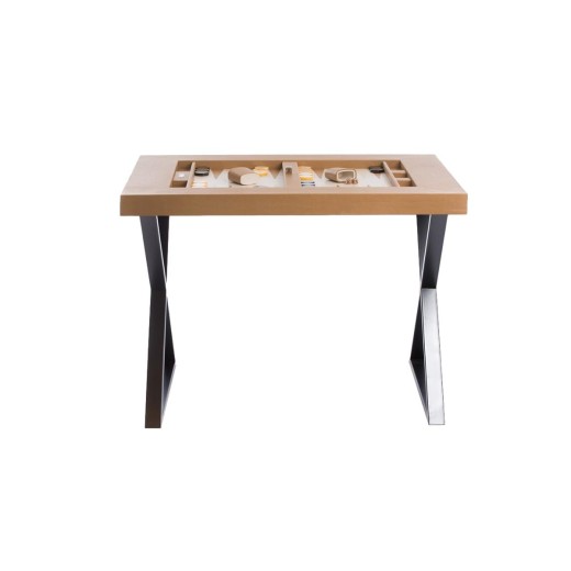 Table de Backgammon en Cuir - Effet Buffle - Pieds Métal en X