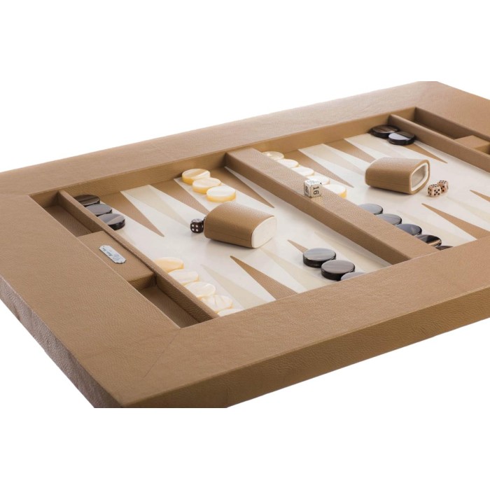 Table de Backgammon en Cuir - Effet Buffle - Pieds Métal en X