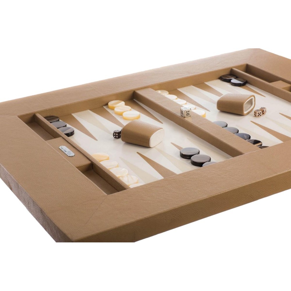 Table de Backgammon en Cuir - Effet Buffle - Pieds Métal en X