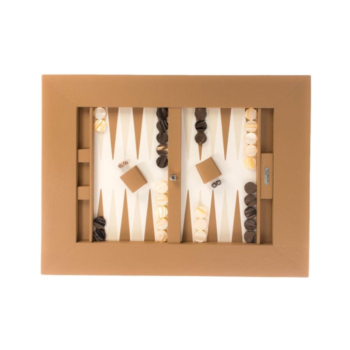 Table de Backgammon en Cuir - Effet Buffle - Pieds Métal en X