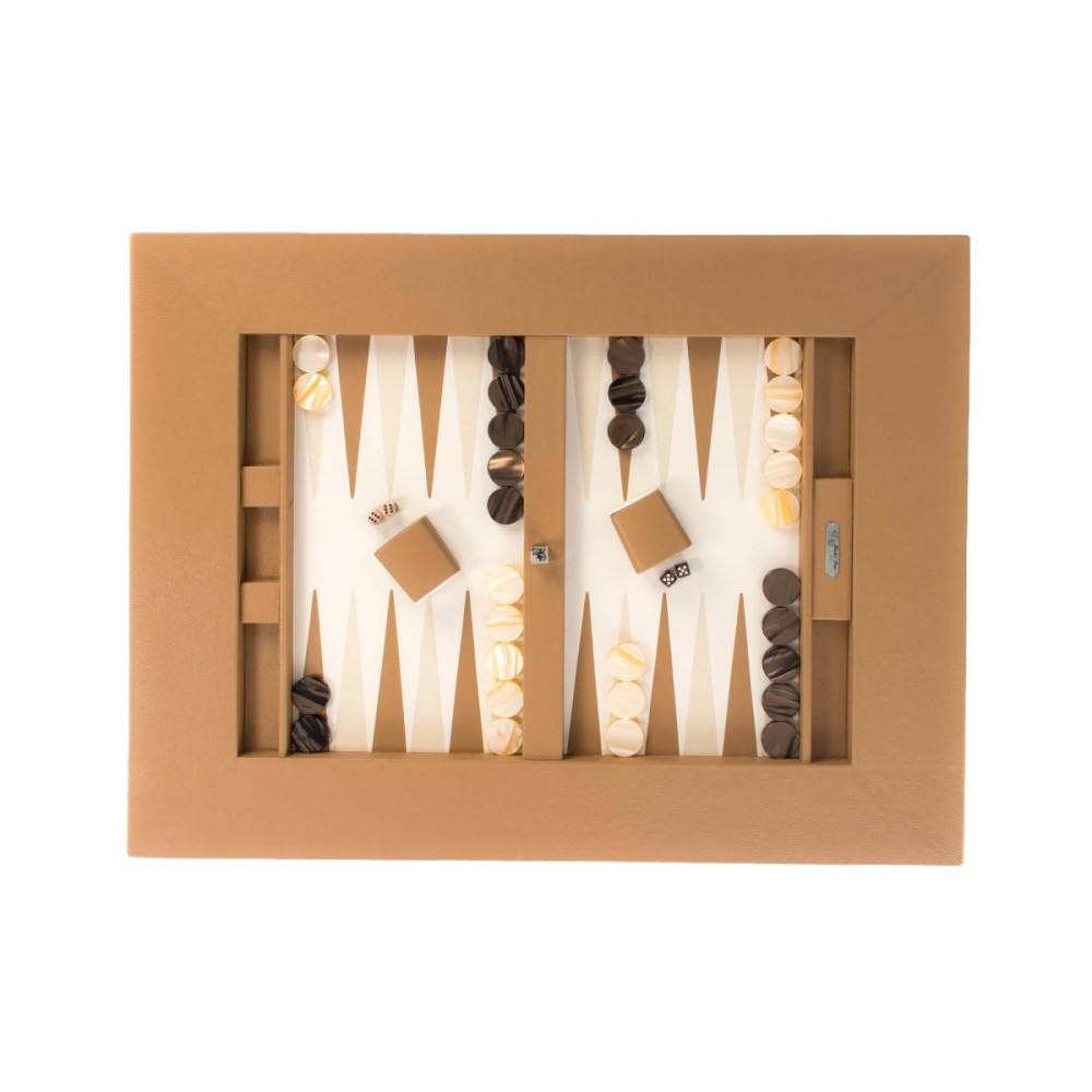 Table de Backgammon en Cuir - Effet Buffle - Pieds Métal en X