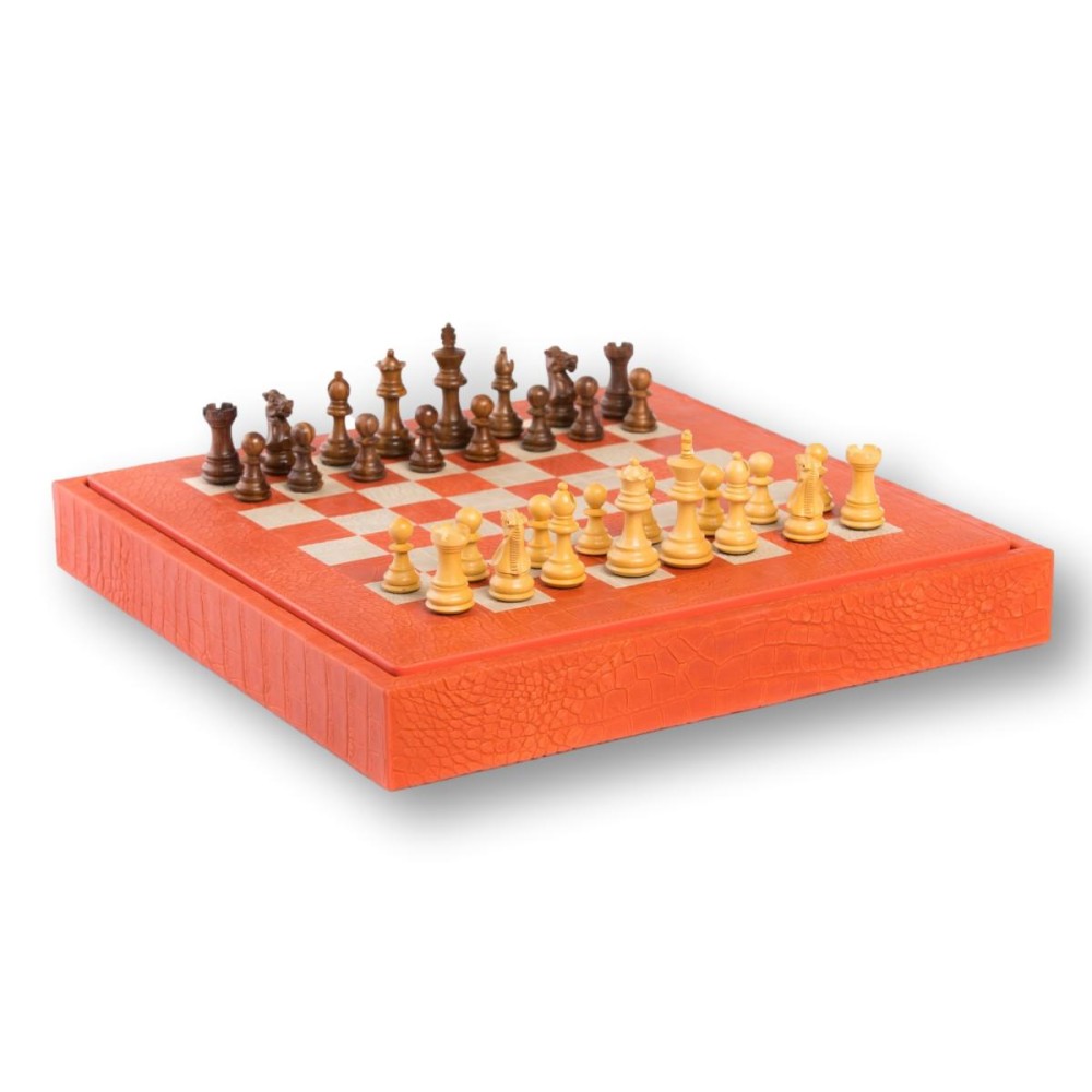 Coffret d'échecs - Cuir - Effet Alligator - 35cm