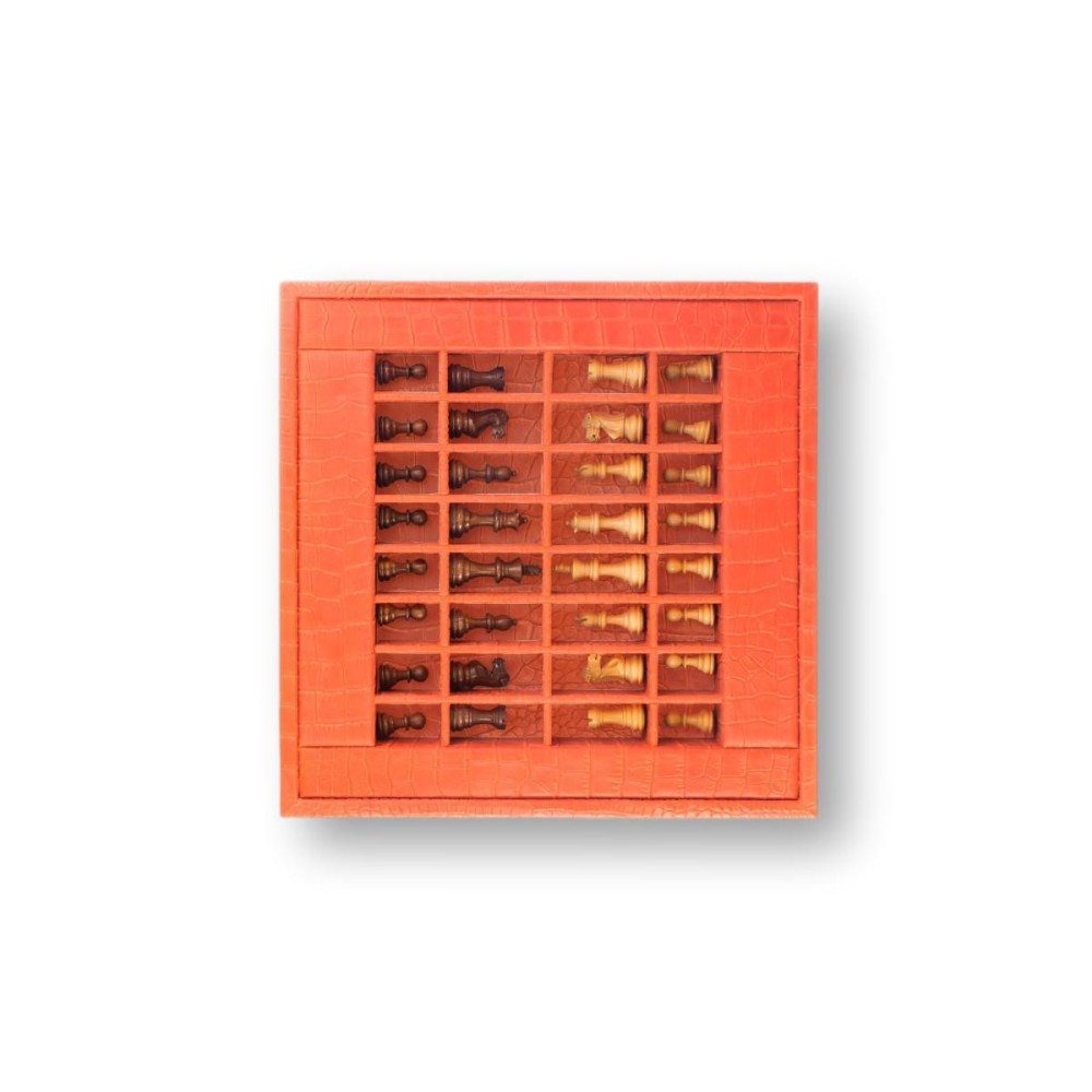 Coffret d'échecs - Cuir - Effet Alligator - 35cm