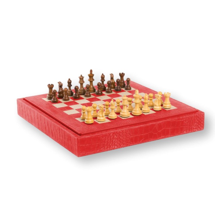 Coffret d'échecs - Cuir - Effet Alligator - 35cm