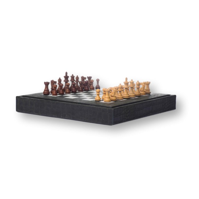 Coffret d'échecs - Cuir - Effet Alligator - 35cm