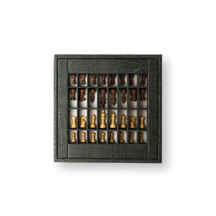 Coffret d'échecs - Cuir - Effet Alligator - 35cm