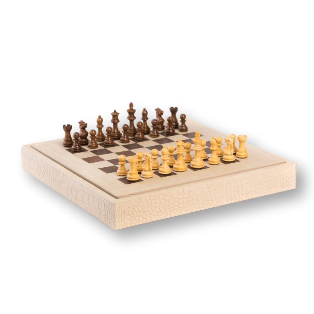 Coffret d'échecs - Cuir - Effet Alligator - 35cm