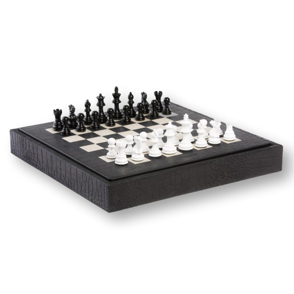 Coffret d'échecs - Cuir - Effet Alligator - 35cm