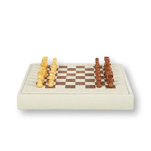 Coffret d'échecs - Cuir - Effet Alligator - 35cm